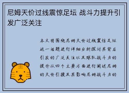 尼姆天价过线震惊足坛 战斗力提升引发广泛关注