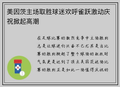 美因茨主场取胜球迷欢呼雀跃激动庆祝掀起高潮